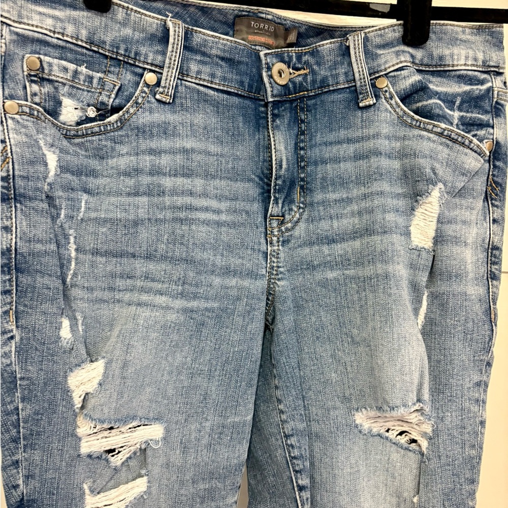 Torrid Medium Blue Ripped Boyfriend Jeans